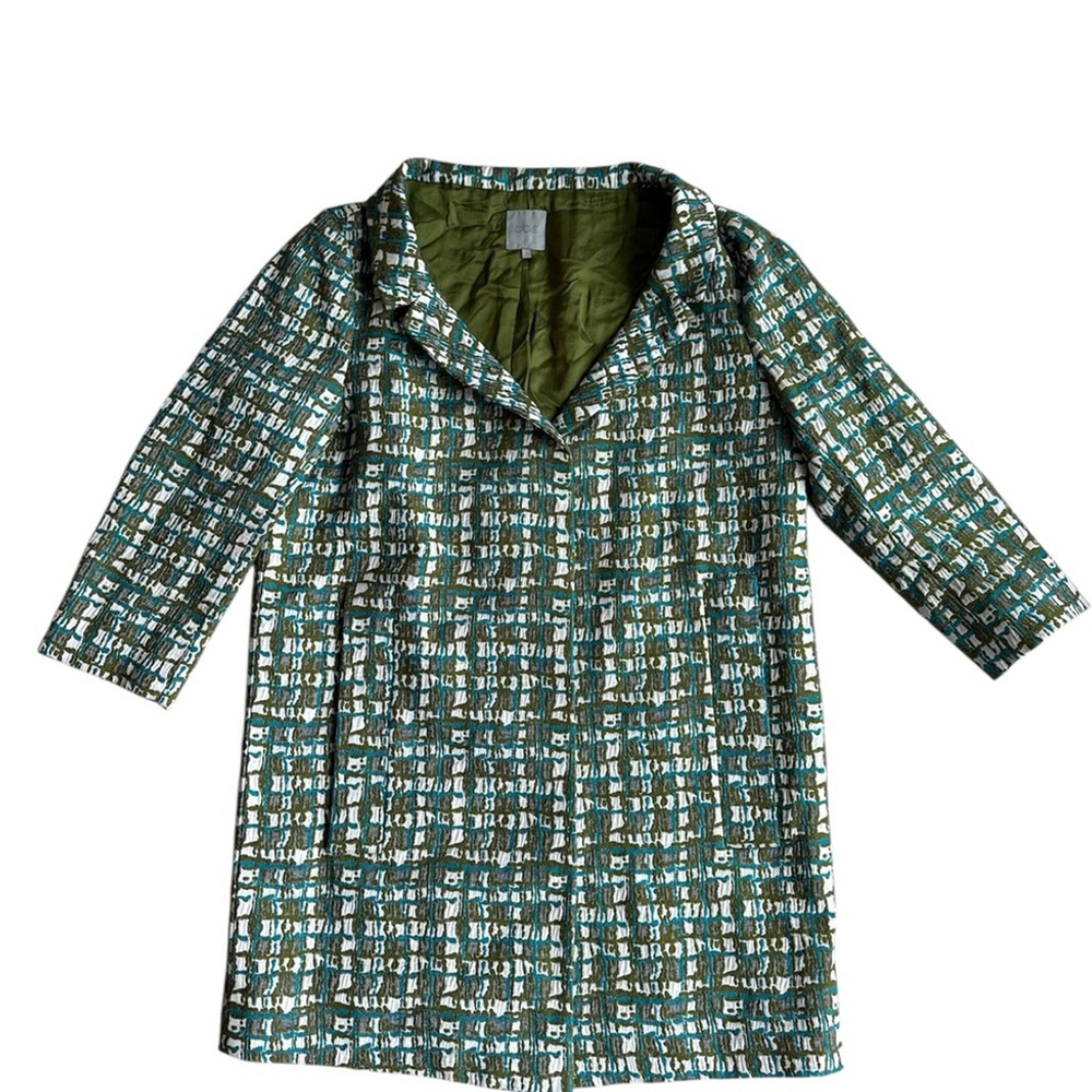 COS Green and White Textured Short Coat 7/8 Sleeve Lenght Pockets Size 40/M